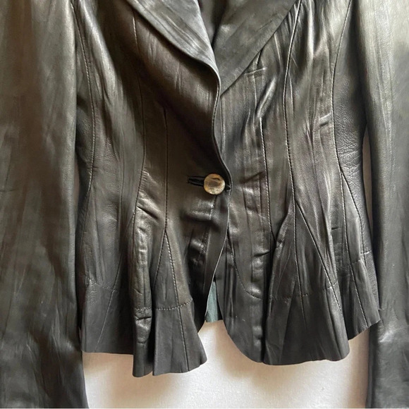 Classic Black sheepskin button leather jacket Sz S/M 17"PTP - Picture 4 of 10